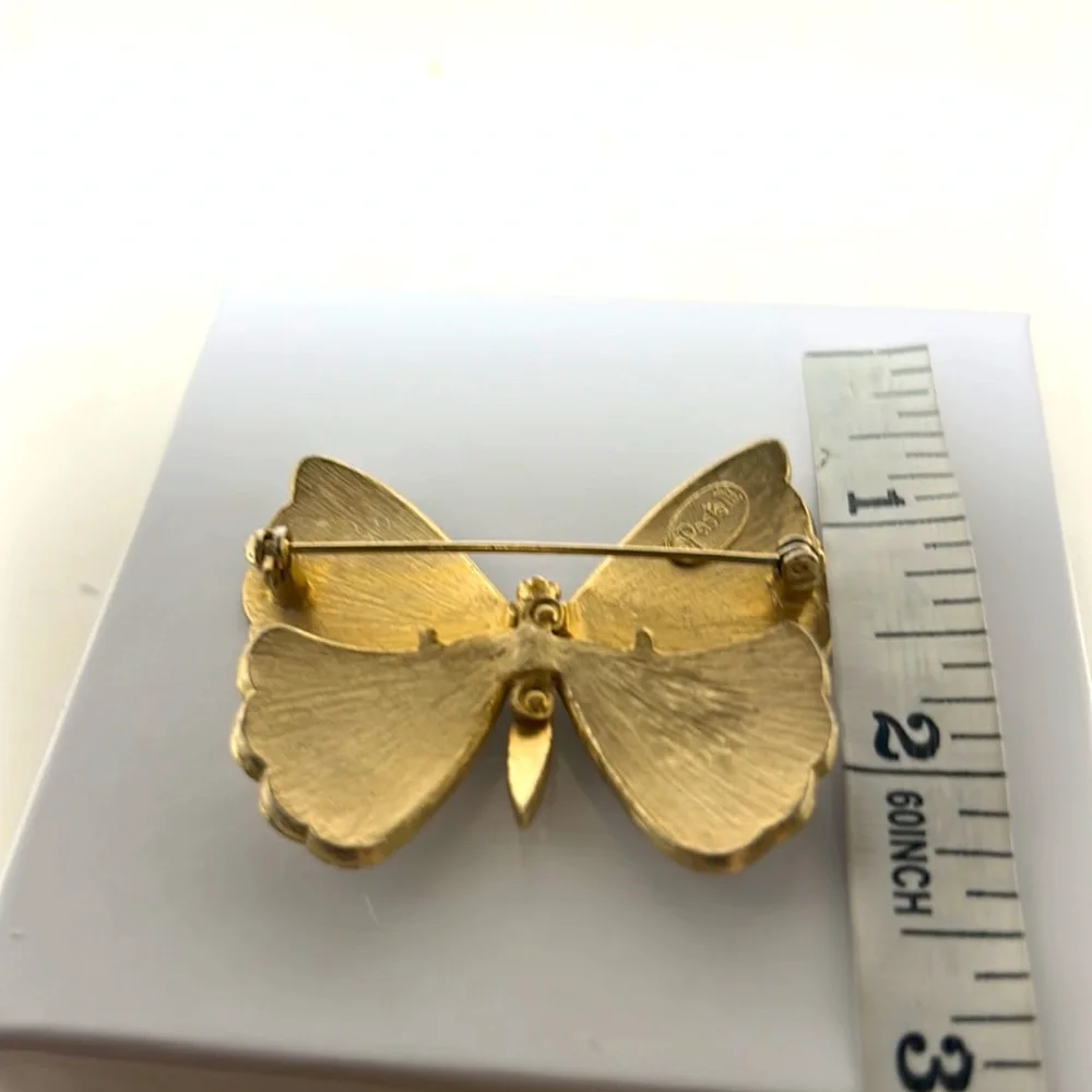 Pasteli butterfly brooch gold tone pearl fairycore cottagecore spring vintage